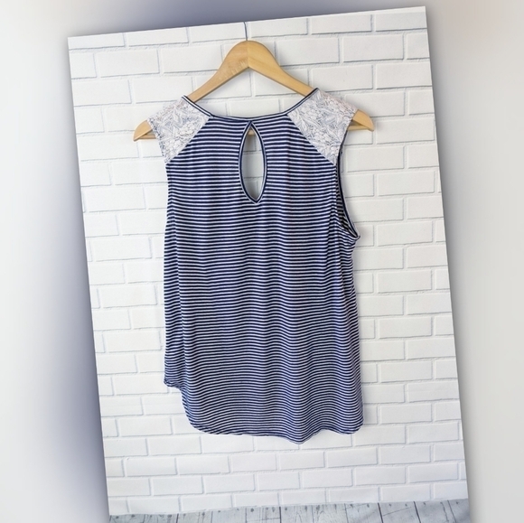 Mudd Blue Striped Scoop Tank Top Women's Extra Large - Picture 2 of 5